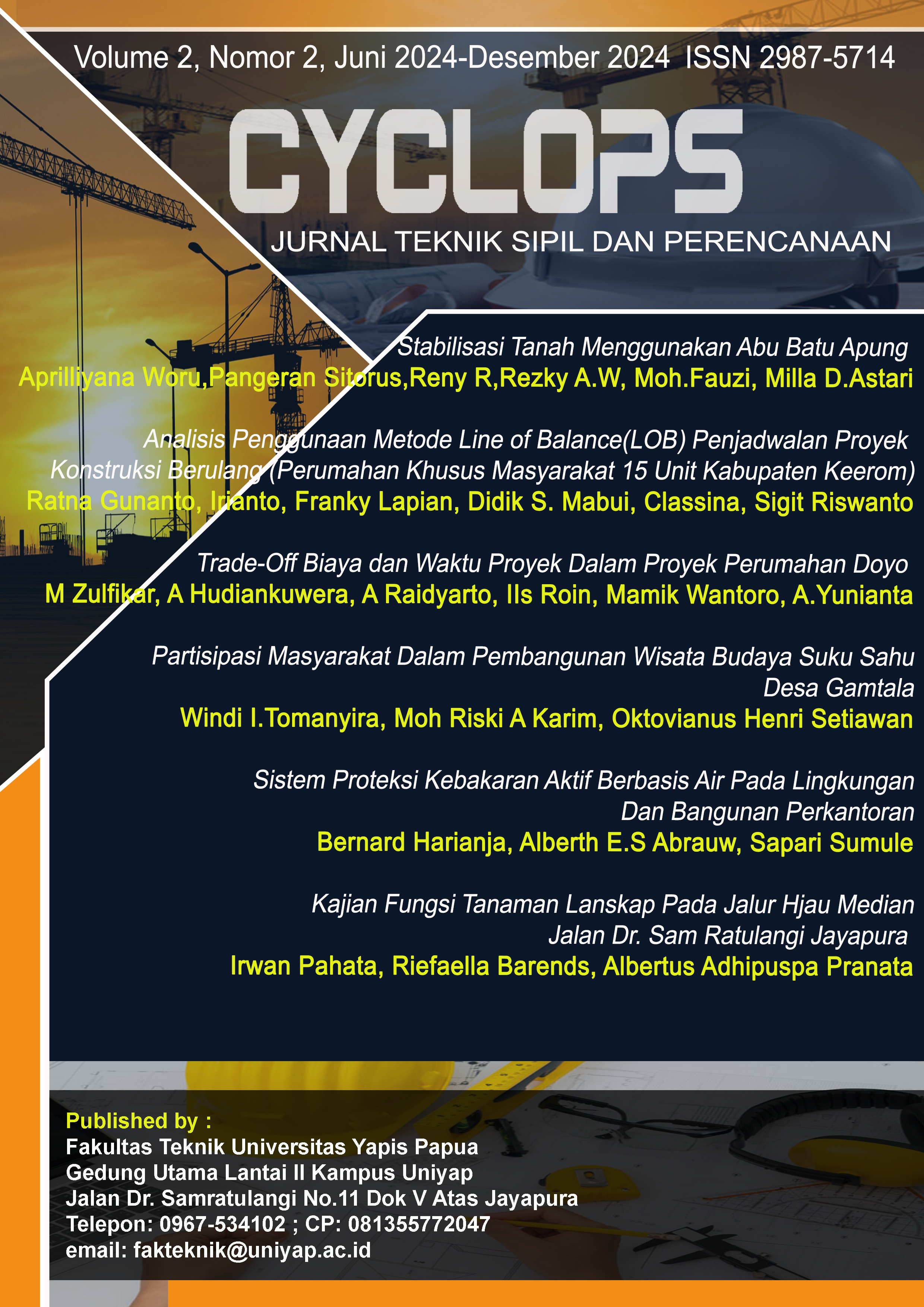 					View Vol. 2 No. 2 (2024): Cyclops : Civil Engineering and Planning Journal
				